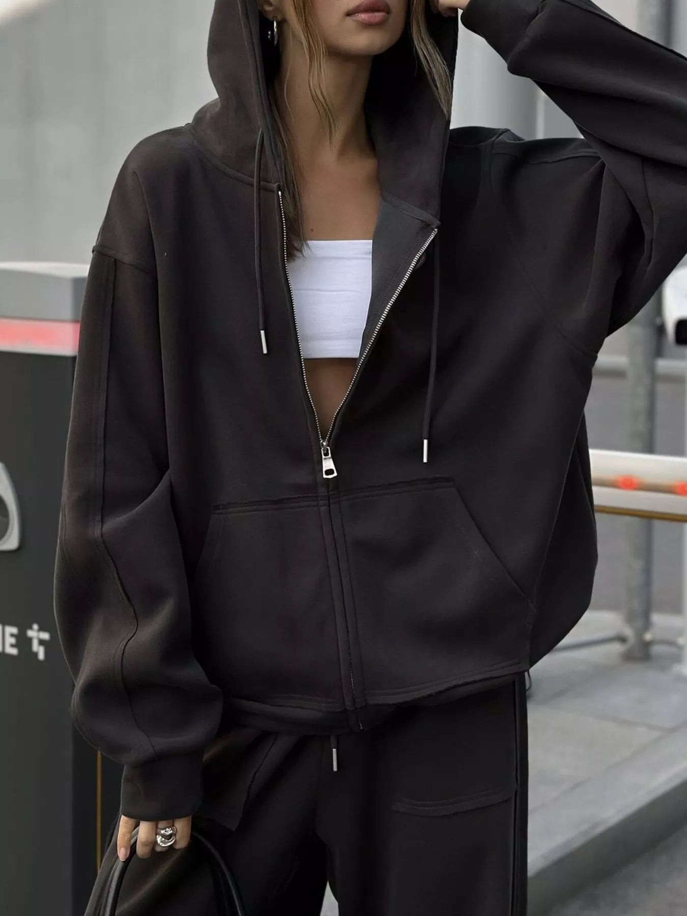 Oversized Zip-Up Hoodie and Wide-Leg Pants Set Black / S