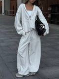 Oversized Zip-Up Hoodie and Wide-Leg Pants Set Light Gray / S