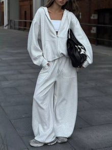 Oversized Zip-Up Hoodie & Wide-Leg Pants Set
