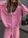 Oversized Zip-Up Hoodie and Wide-Leg Pants Set Pink / S