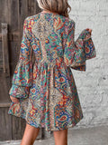 Paisley V-Neck Bell-Sleeve Mini Dress