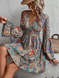 Paisley V-Neck Bell-Sleeve Mini Dress
