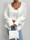 Pearl Trim Fuzzy Knit Cardigan