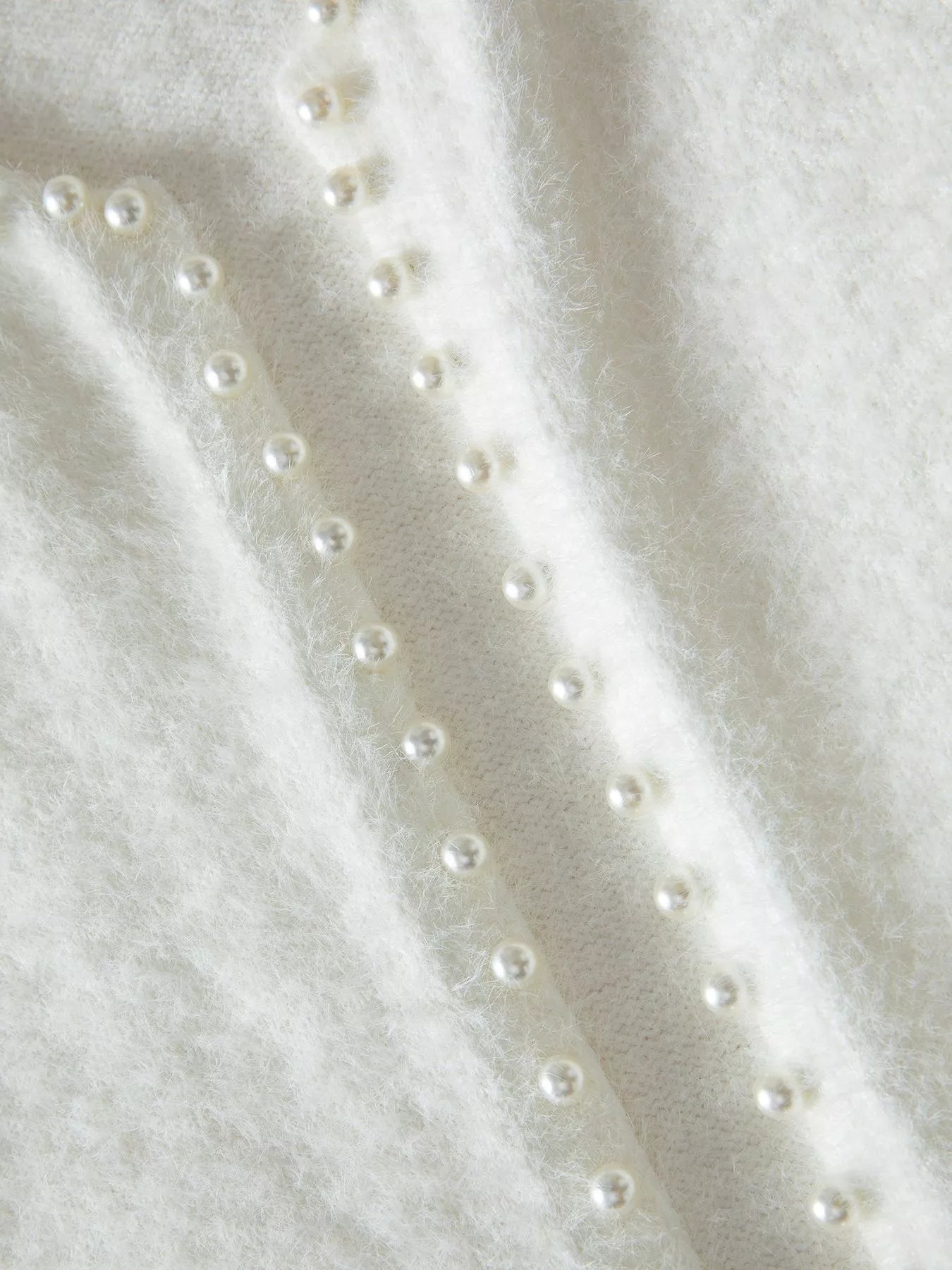 Pearl Trim Fuzzy Knit Cardigan