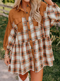 Plaid Button Front Mini Dress Caramel / S
