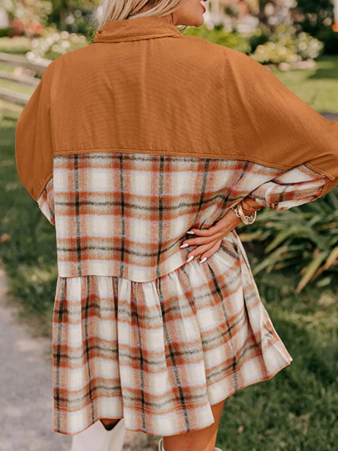 Plaid Button Front Mini Dress Caramel / S