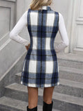 Plaid Double-Breasted Sleeveless Blazer Dress