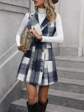Plaid Double-Breasted Sleeveless Blazer Dress