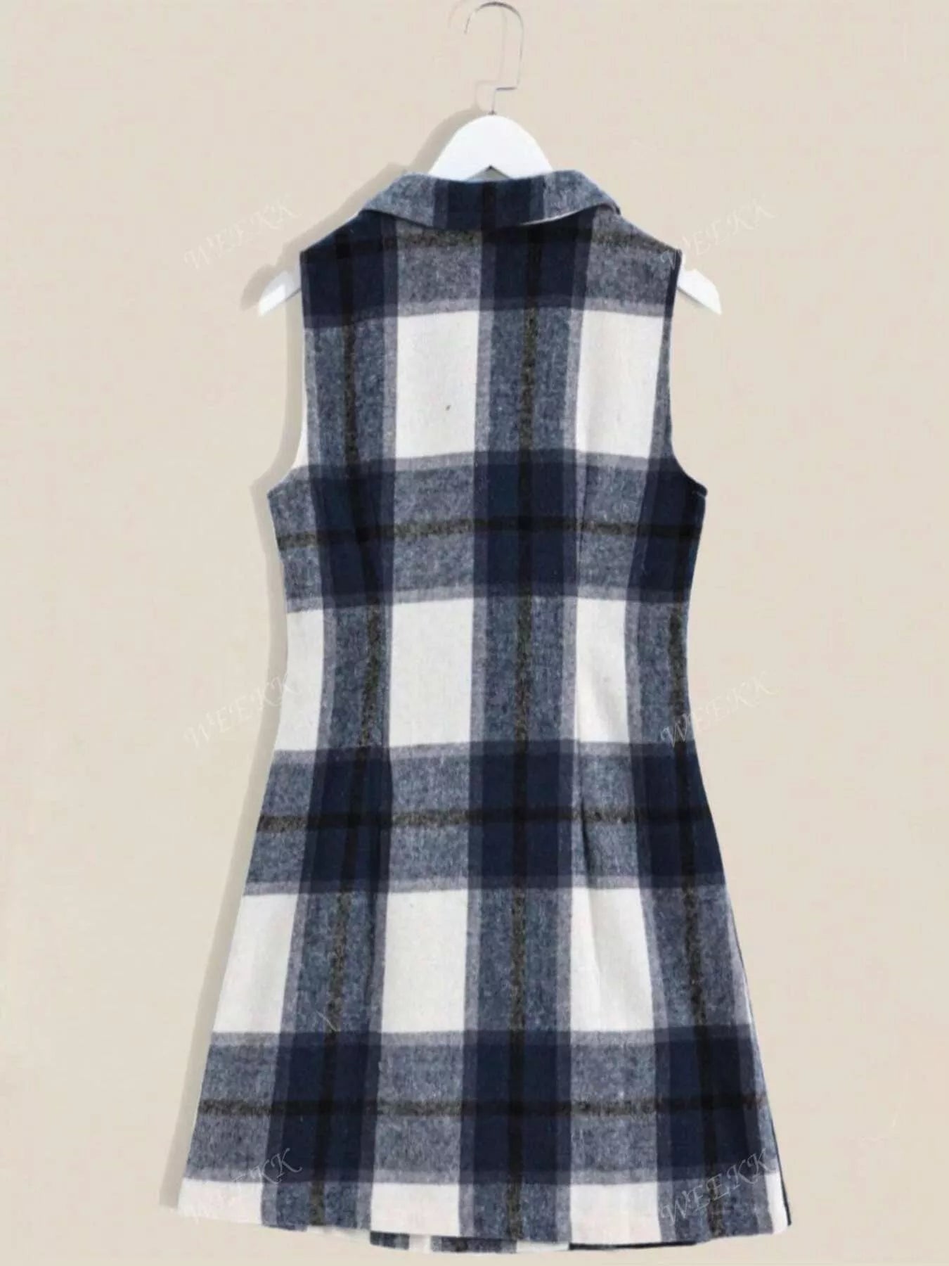Plaid Double-Breasted Sleeveless Blazer Dress