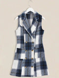 Plaid Double-Breasted Sleeveless Blazer Dress