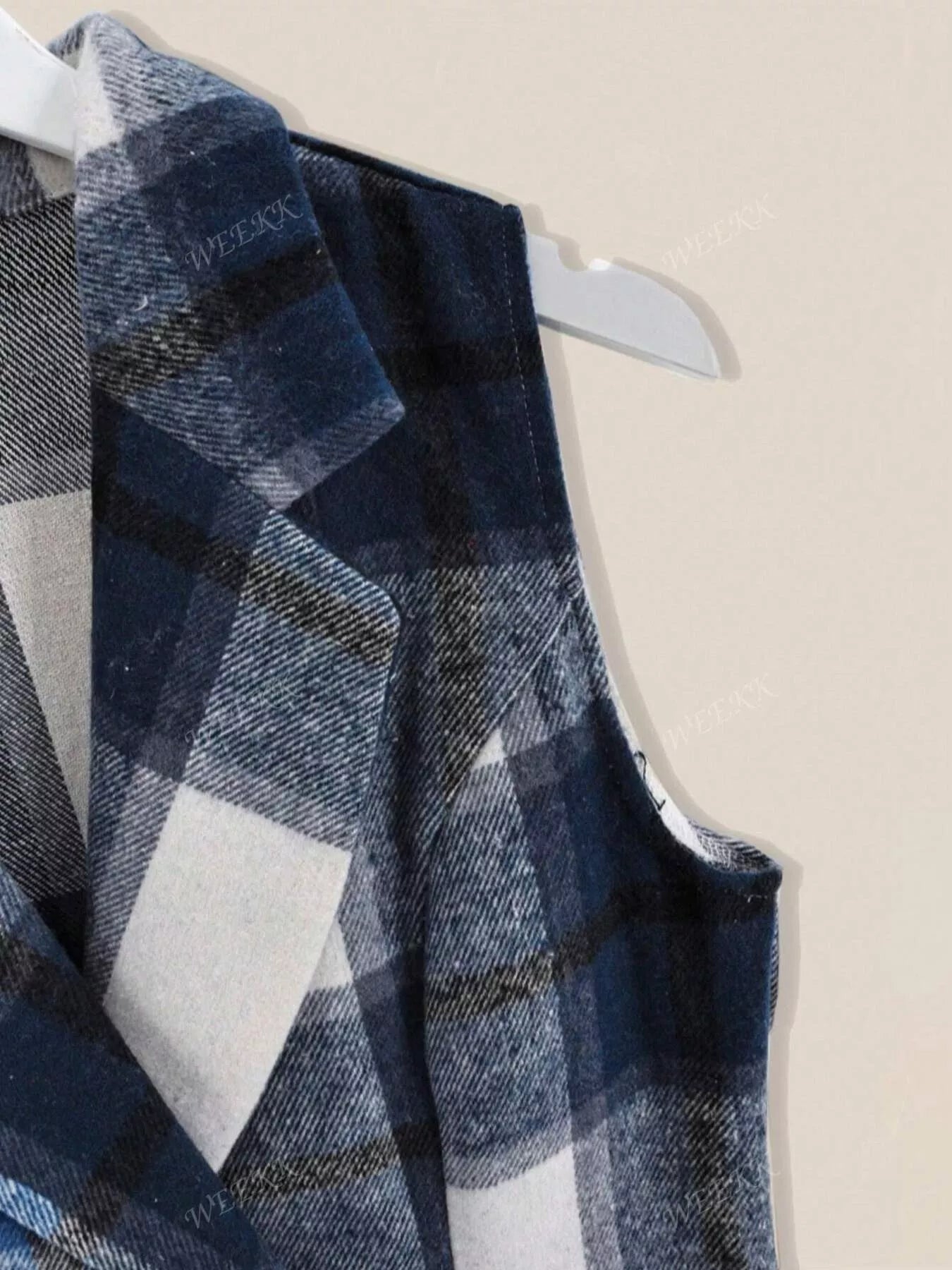 Plaid Double-Breasted Sleeveless Blazer Dress