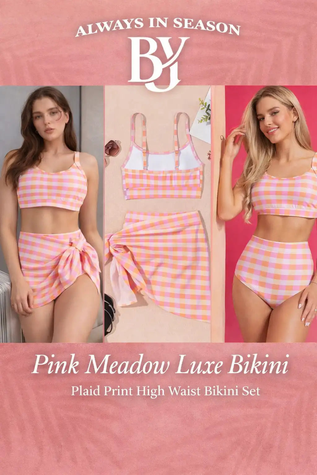 Plaid High Waist Bikini Set