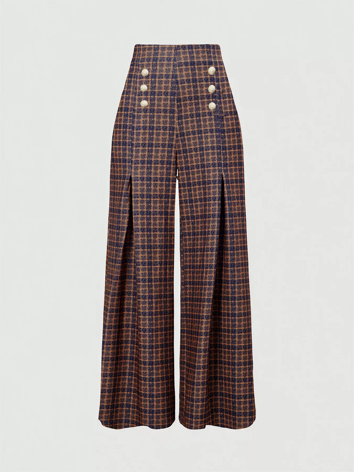 Plaid High-Waist Wide-Leg Pants