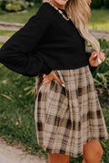 Plaid Round-Neck Long-Sleeve Mini Dress - product view 11