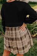 Plaid Round-Neck Long-Sleeve Mini Dress - product view 13
