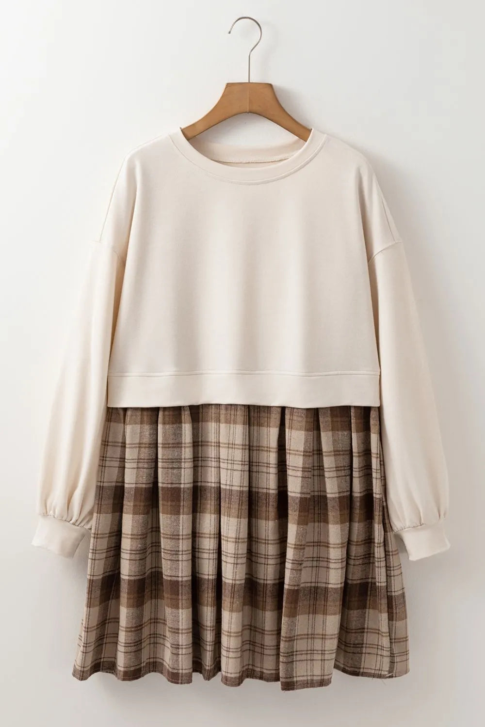 Plaid Round-Neck Long-Sleeve Mini Dress - product view 6