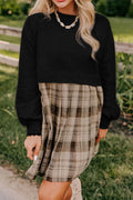Plaid Round-Neck Long-Sleeve Mini Dress - product view 12