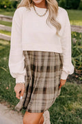 Plaid Round-Neck Long-Sleeve Mini Dress - product view 2