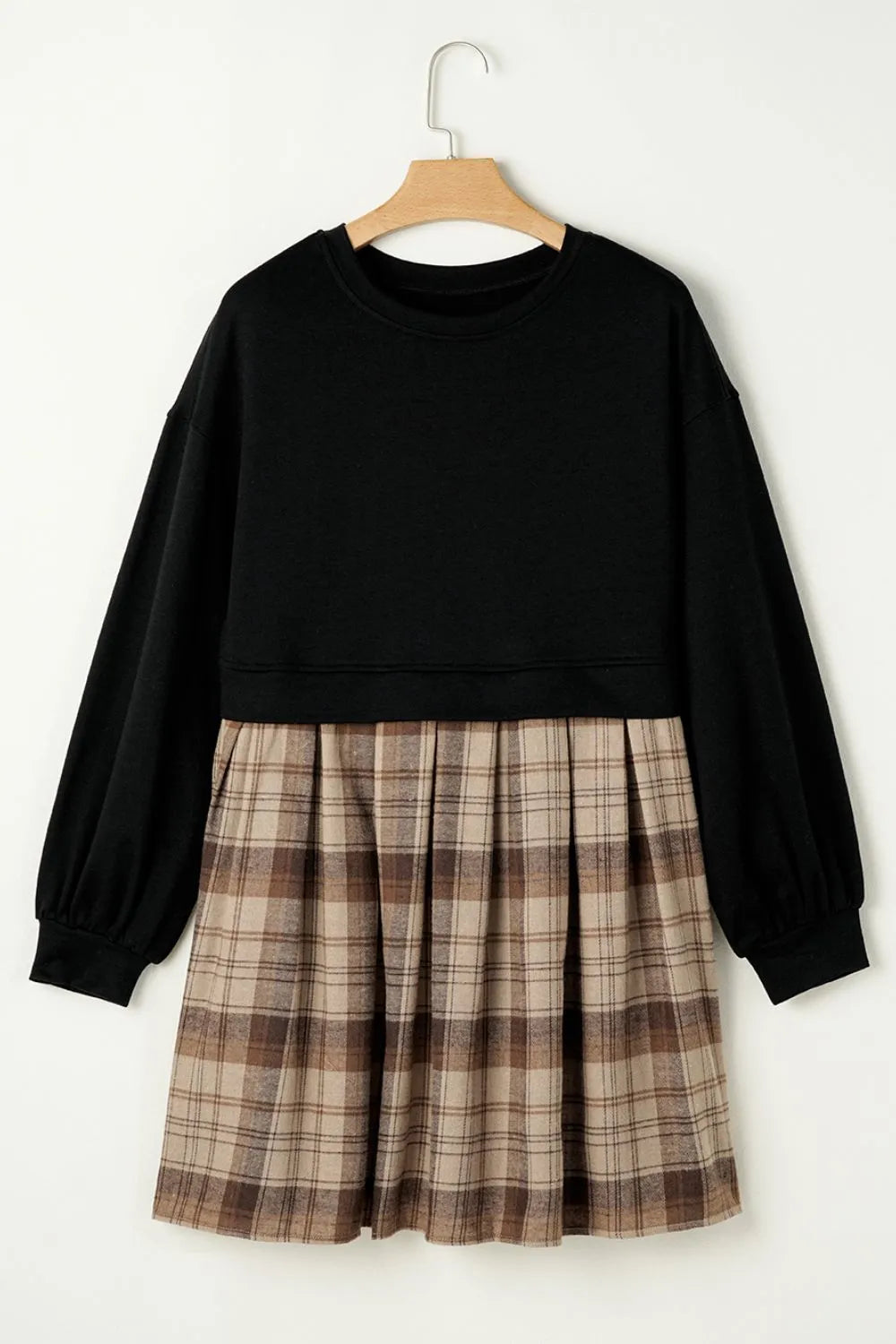 Plaid Round-Neck Long-Sleeve Mini Dress - product view 14