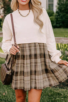 Miniabito a maniche lunghe con collo rotondo a quadri