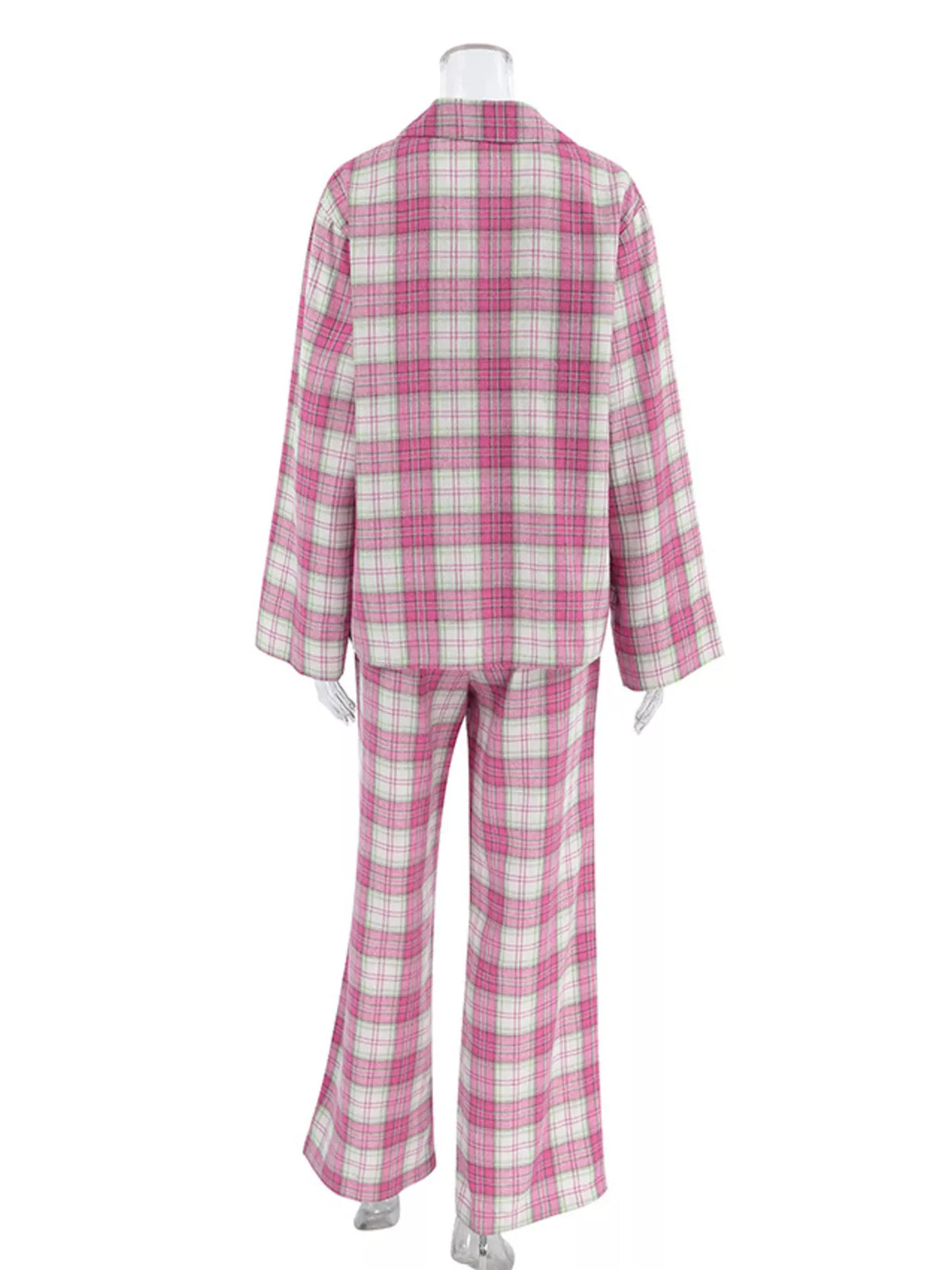 Plaid Long Sleeve Shirt and Pants Set