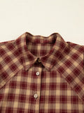 Plaid Print Ruffled Long Sleeve Patchwork Hem Mini Shirt Dress