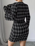 Plaid Tweed Crop Outerwear and Bodycon Mini Dress Two-Piece Set