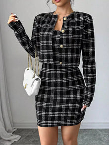 Plaid Tweed Cropped Jacket & Mini Dress Set