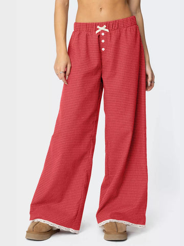 Plaid Wide-Leg Pants Red / S