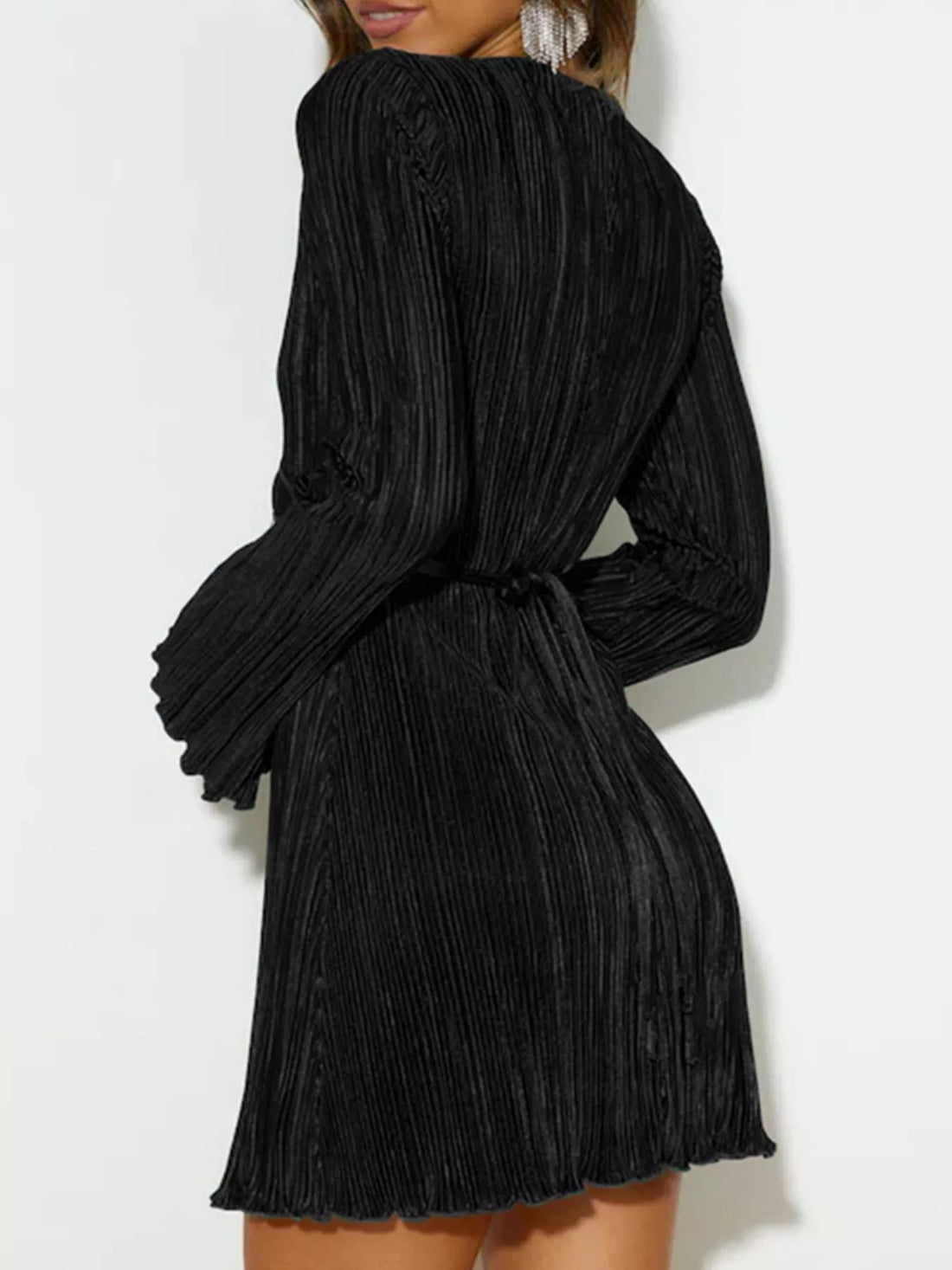 Cutout Flare Sleeve Mini Dress Black / S