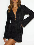 Cutout Flare Sleeve Mini Dress Black / S