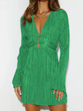 Cutout Flare Sleeve Mini Dress Green / S