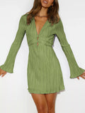 Cutout Flare Sleeve Mini Dress Moss / S