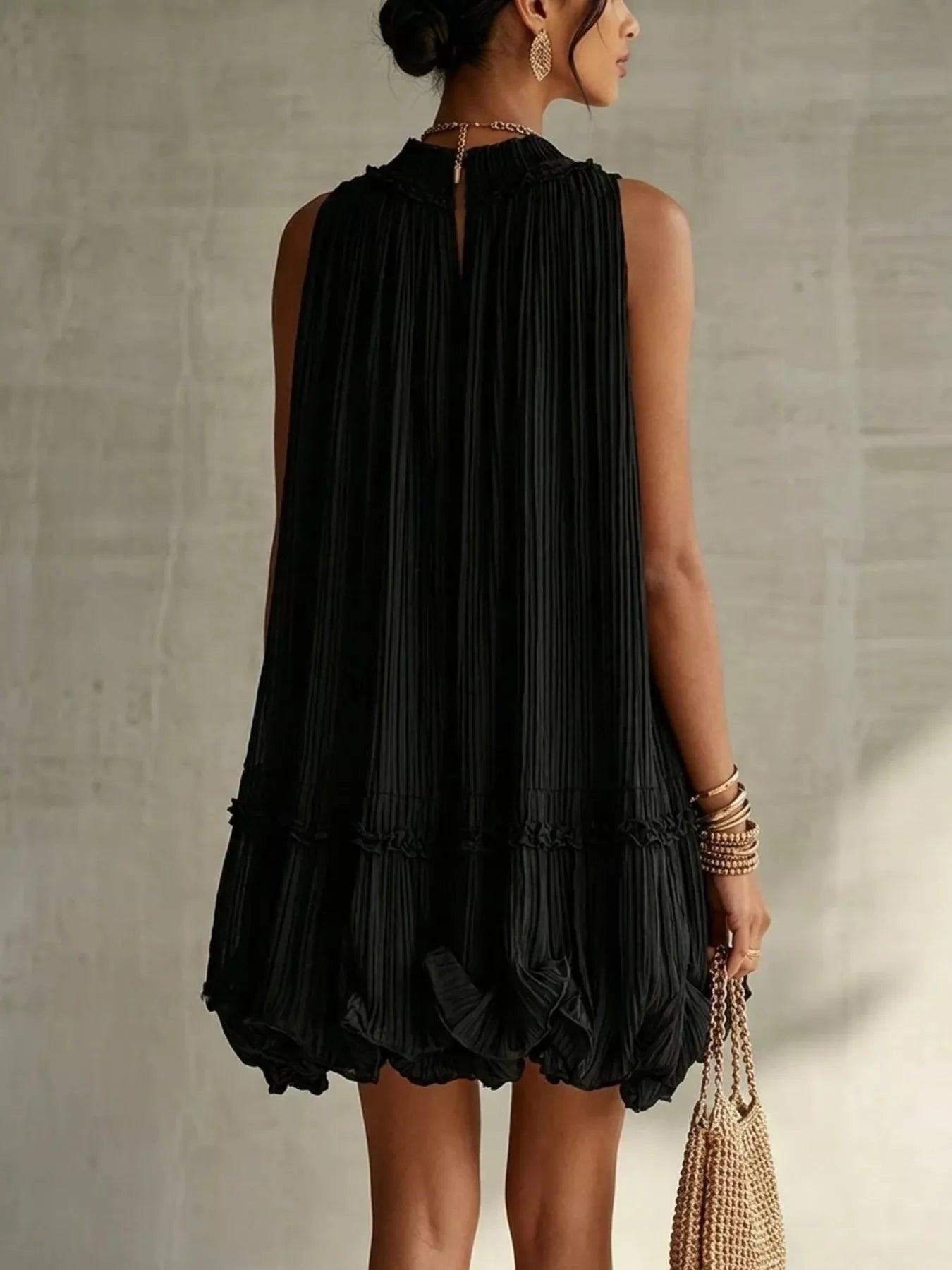 Pleated Mock-Neck Sleeveless Mini Dress - product view 8