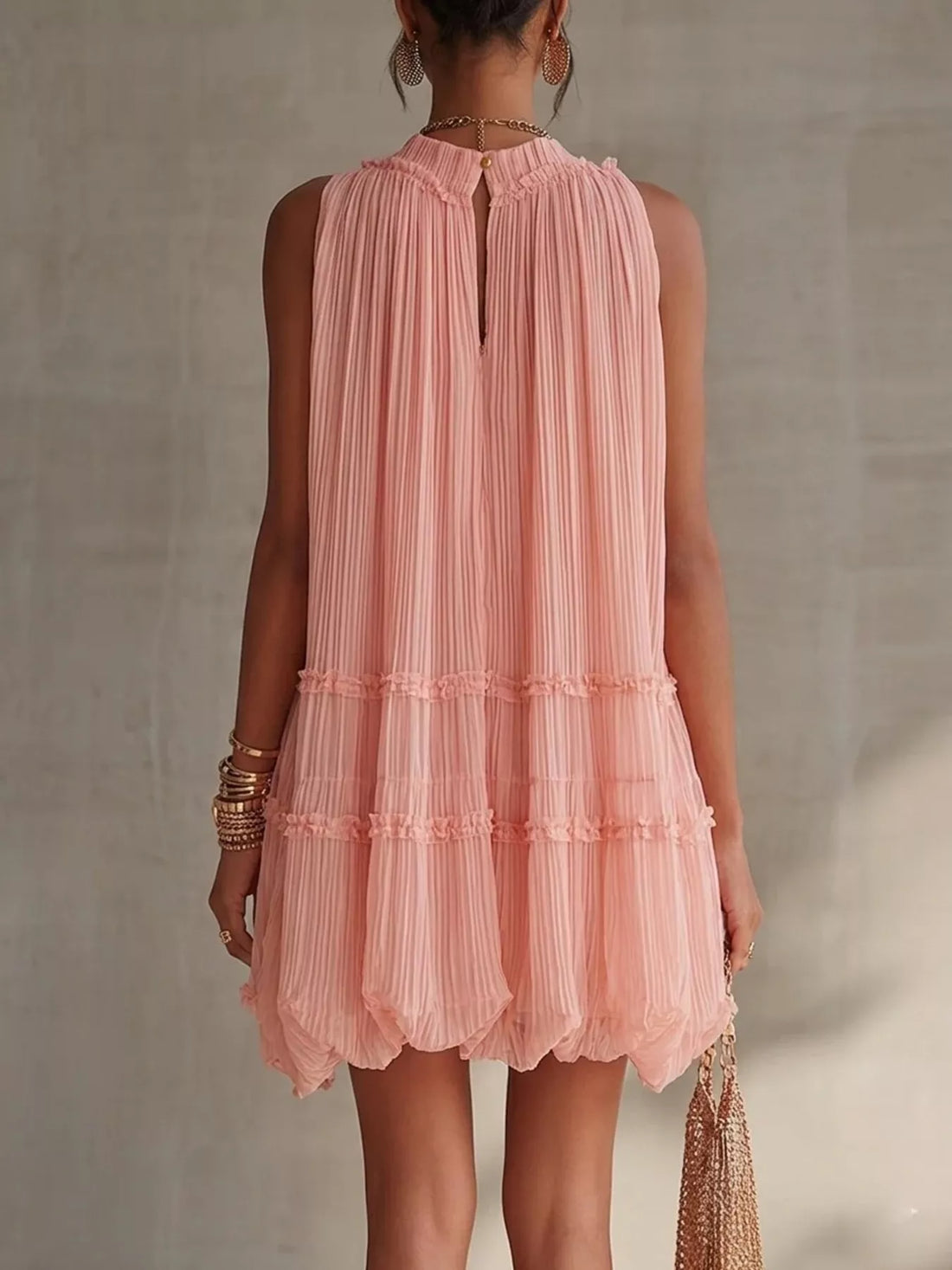 Pleated Mock-Neck Sleeveless Mini Dress - product view 1