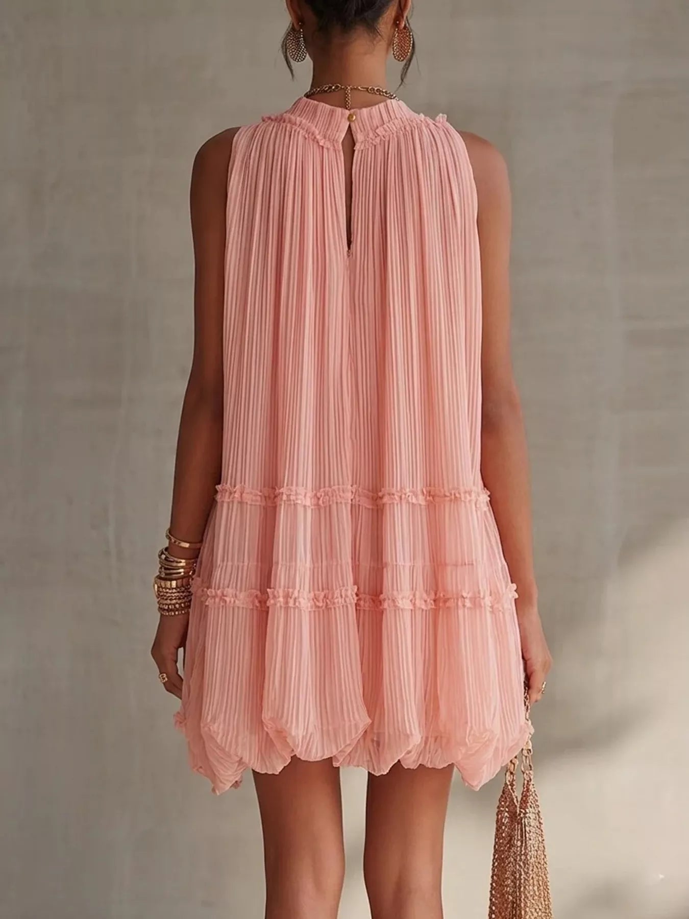 Pleated Mock-Neck Sleeveless Mini Dress - product view 2
