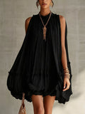Pleated Mock-Neck Sleeveless Mini Dress - product view 7