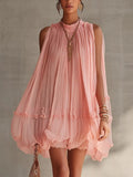 Pleated Mock-Neck Sleeveless Mini Dress - product view 1