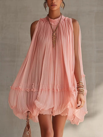 Pleated Mock-Neck Sleeveless Mini Dress - product view 1