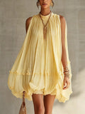 Pleated Mock-Neck Sleeveless Mini Dress - product view 4