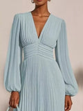 Pleated V-Neck Chiffon Midi Dress - product view 2