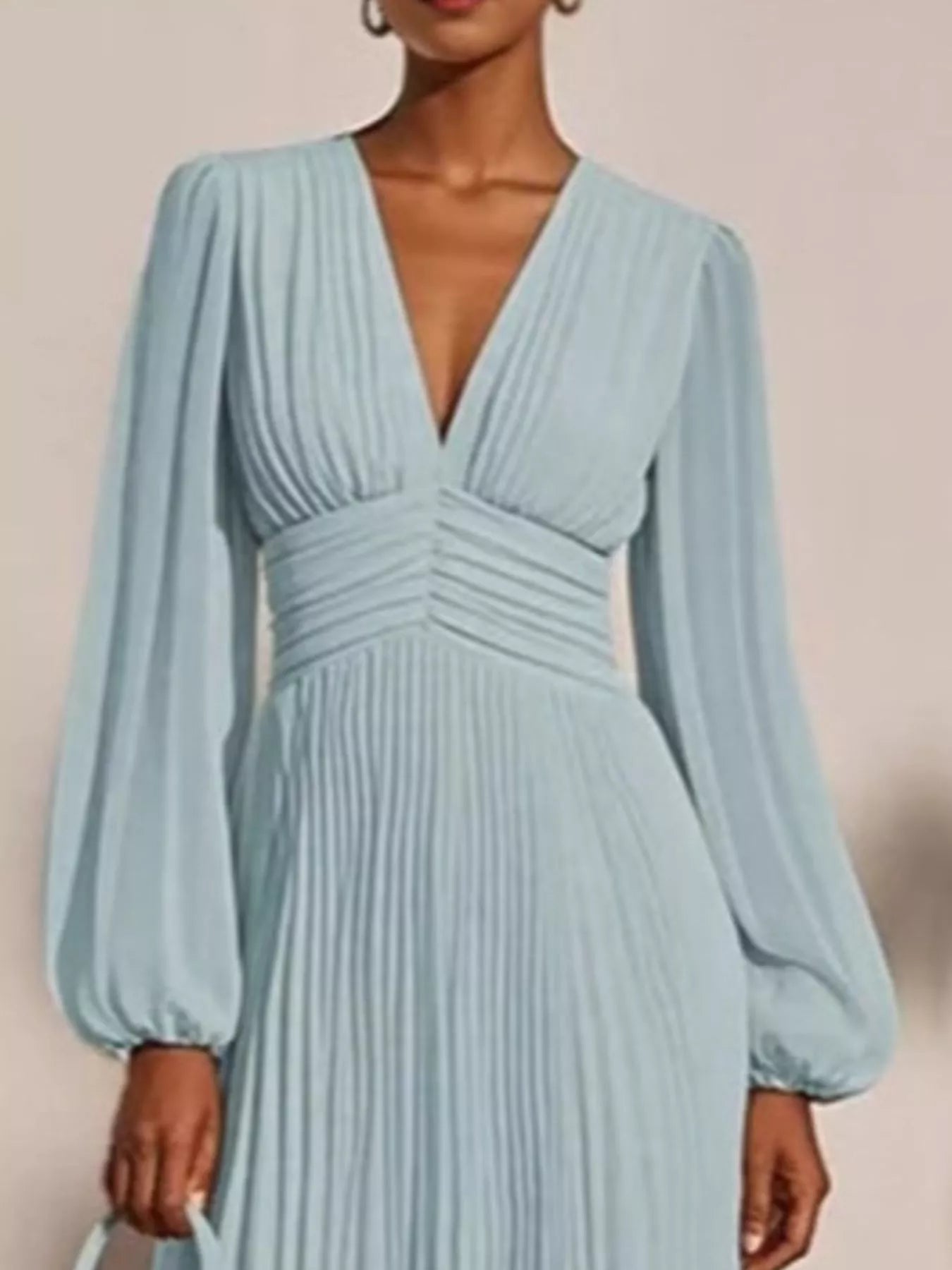 Pleated V-Neck Chiffon Midi Dress - product view 2
