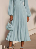 Pleated V-Neck Chiffon Midi Dress - product view 3