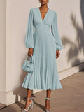 Pleated V-Neck Chiffon Midi Dress - product view 1