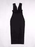 Sleeveless Plunge Ruched High-Slit Maxi Dress