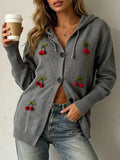 Plus Size 3D Cherry Appliqué Hooded Cardigan