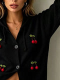 Plus Size 3D Cherry Appliqué Hooded Cardigan