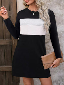 Plus Size Color Block Long Sleeve Mini Dress