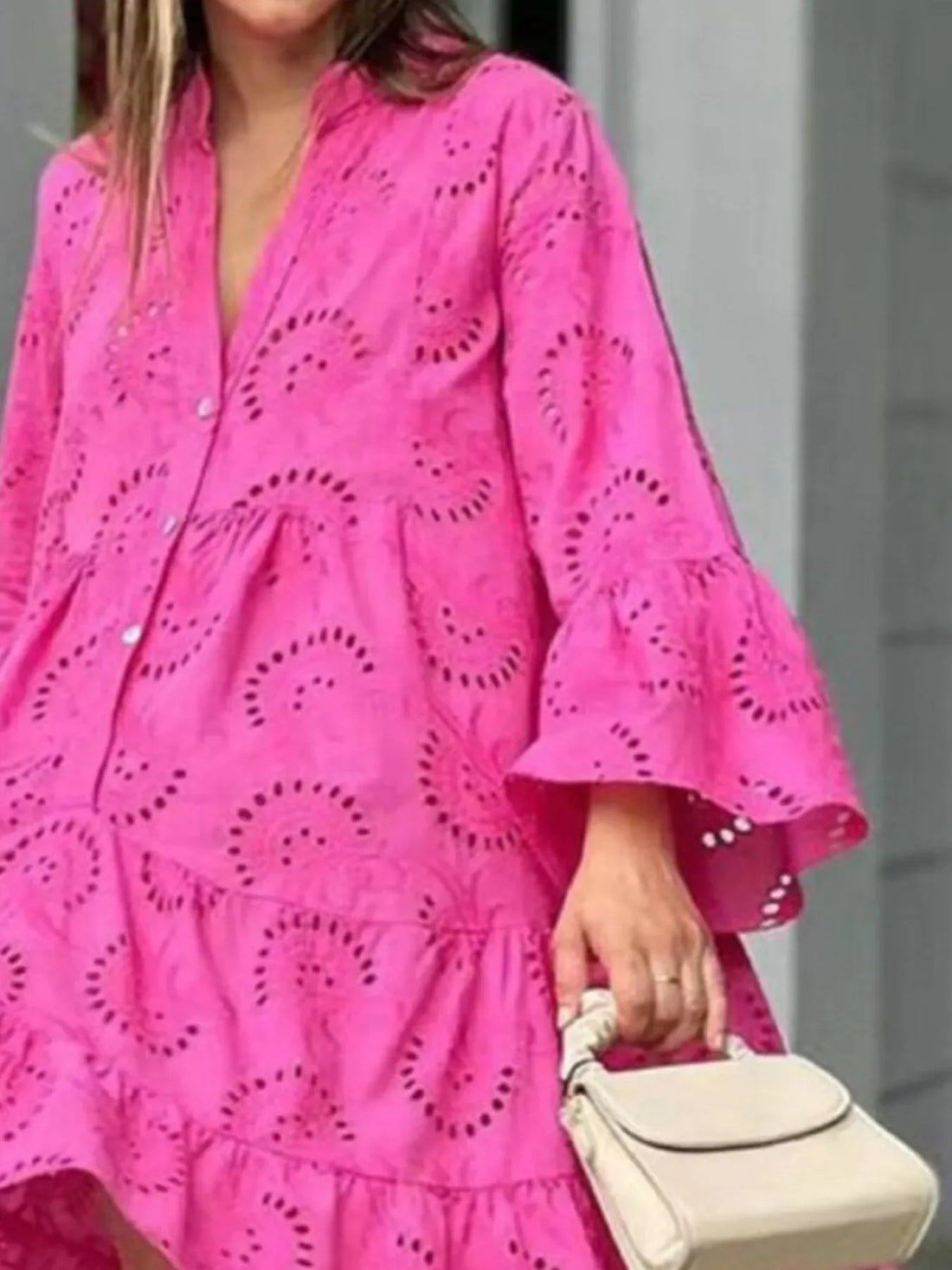 Plus Size Eyelet Tiered Dress Rose Red / S