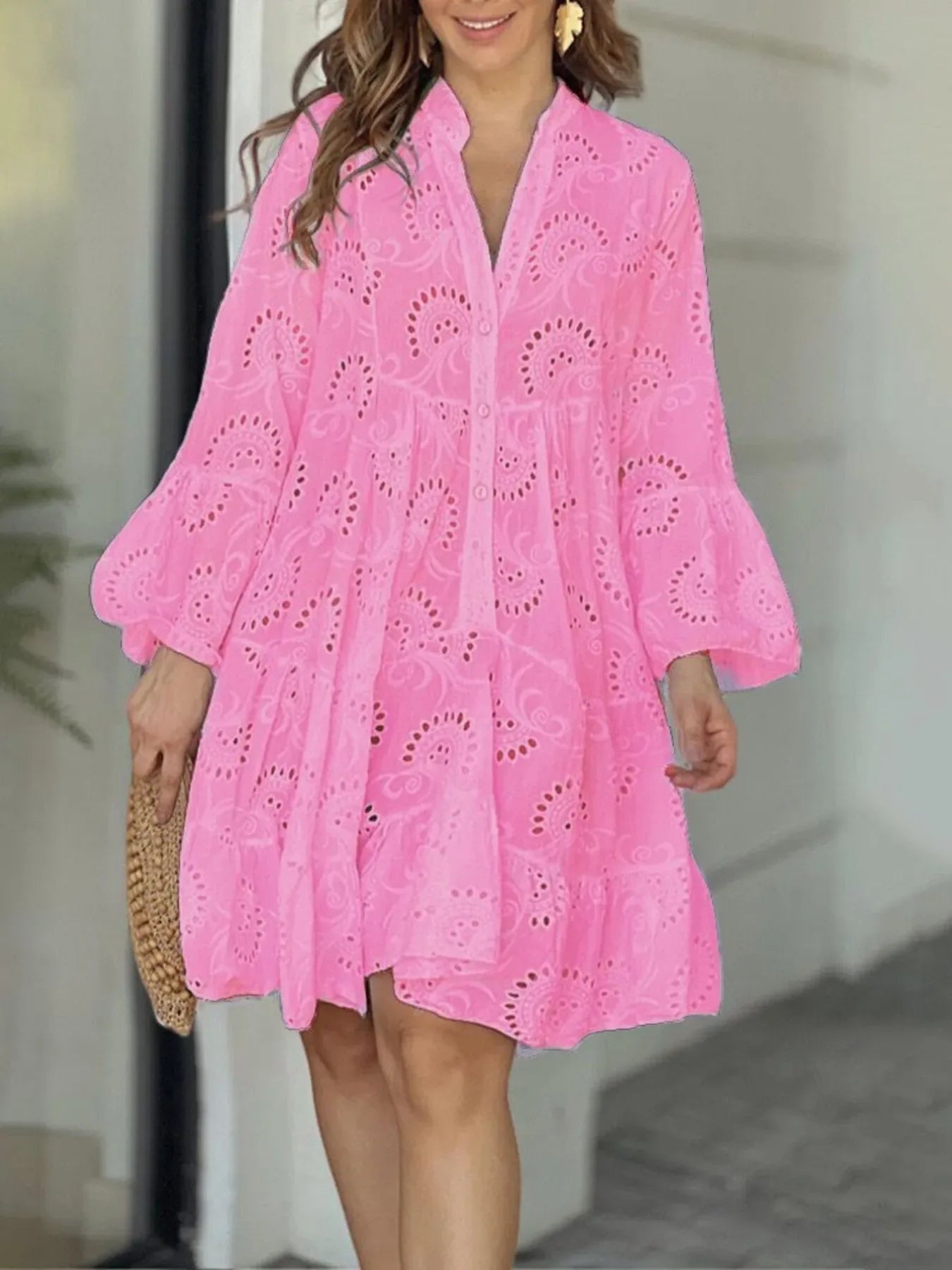 Plus Size Eyelet Tiered Dress Pink / S